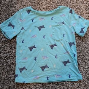 Kids Aqua Blue Stingray Print T-Shirt